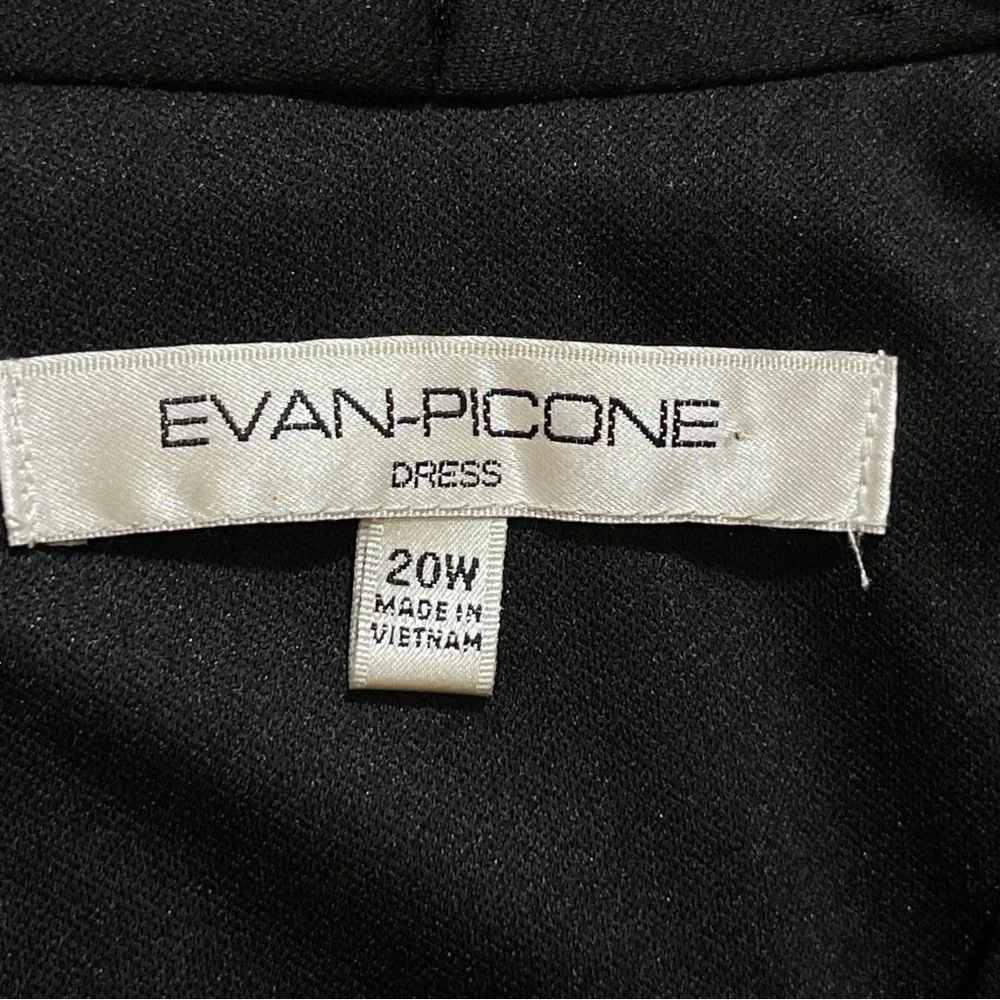 Evan Picone Black Tiered Midi Dress 20W | Ruched Waist V-Neck Flowy Cocktail - Picture 9 of 11